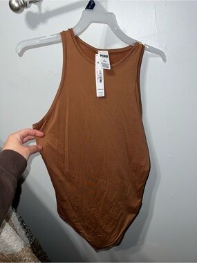 PINK Victoria's Secret Brown Sleeveless Ribbed Bodysuit